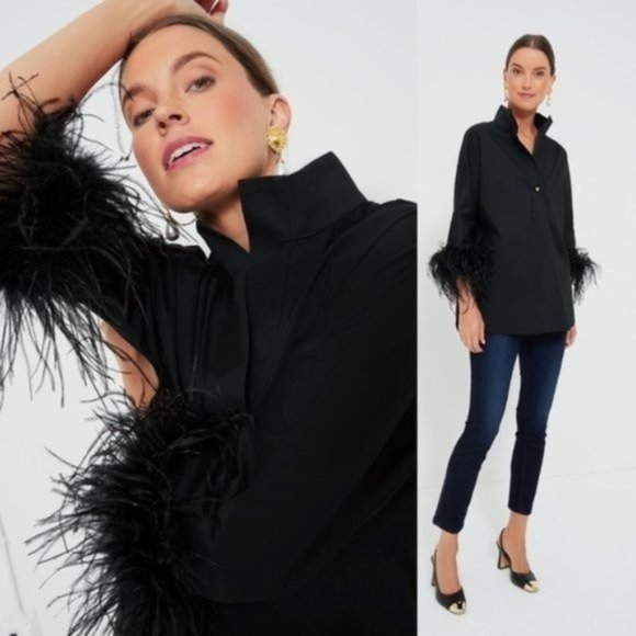 Tuckernuck Tops - Tuckernuck | NEW Black Feather Willow Collared Women's Poplin Blouse Top Size L